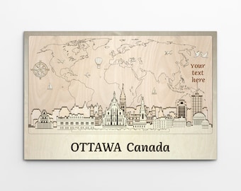 Ottawa skyline wall art Canada wall decor Personalized name gift Wood wall art Travel art Housewarming gift Family gift Farmhouse decor