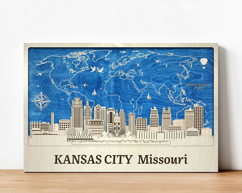 Kansas City 3D Skyline Original Wood Wall Art With Push Pin Etsy