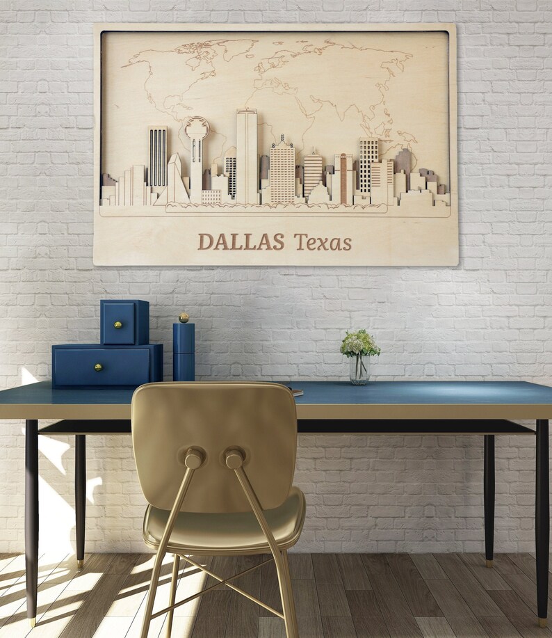 Dallas Wall Art Large City Decor Travel Wall Art Wood Wall Art Etsy