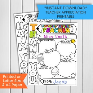 Druckbare Malseite für die Woche der Lehrer Wertschätzung, Füllen Sie die Lücke aus, danke, Lehrer Geschenkkarte, Jahresende Geschenk Handwerk, digitaler Download