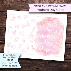 Carte de fête des mères imprimable, carte de fête des mères, carte de voeux fête des mères, floral, aquarelle, typographie, imprimable, numérique, téléchargement