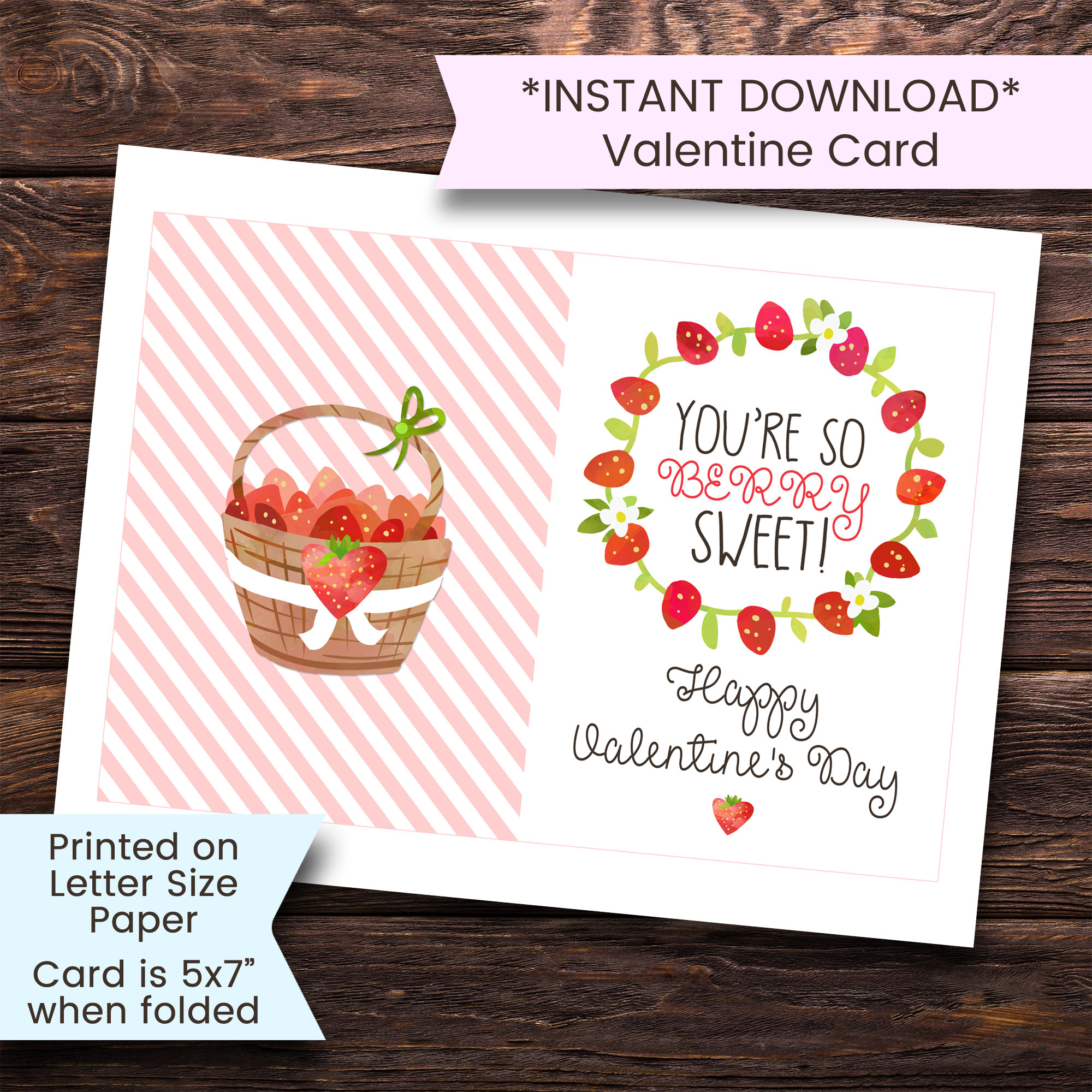 strawberry-valentines-day-card-strawberry-valentines-card-etsy