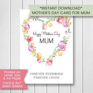 Printable Mother's Day Card For MUM, Mother's Day Card, Wildflower Watercolor Mother's Day Card, Greeting Card, Cottagecore, Printable