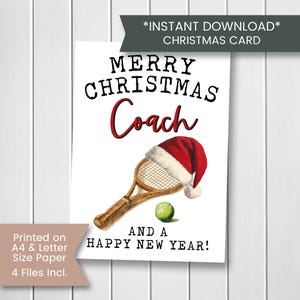 Carte de Noël pour entraîneur de tennis, carte de Noël imprimable pour entraîneur de tennis, merci pour entraîneur de tennis, entraîneur de tennis, téléchargement immédiat, numérique