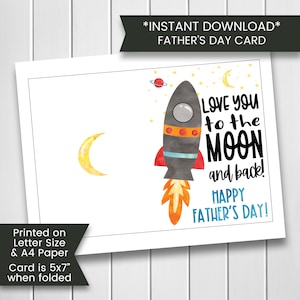 Tarjeta del Día del Padre, Tarjeta del Día de los Padres Espaciales, Te amo hasta la luna y de regreso, Espacio, Luna, Tarjeta de felicitación, Imprimible, Digital, Descargar