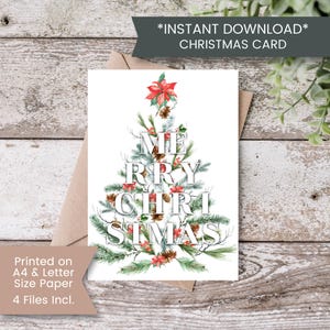 Cartão de Natal para Imprimir, Cartão de Feliz Natal, Verde, Feliz Natal, Feliz Ano Novo, Para Imprimir, Digital, Baixar