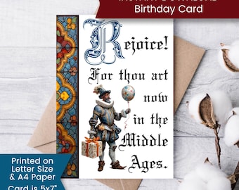 Printable Funny Medieval Birthday Card for Husband, Middle Age Birthday Card for Him, Funny 40th Card for Friend, Downloadable, Digital Card