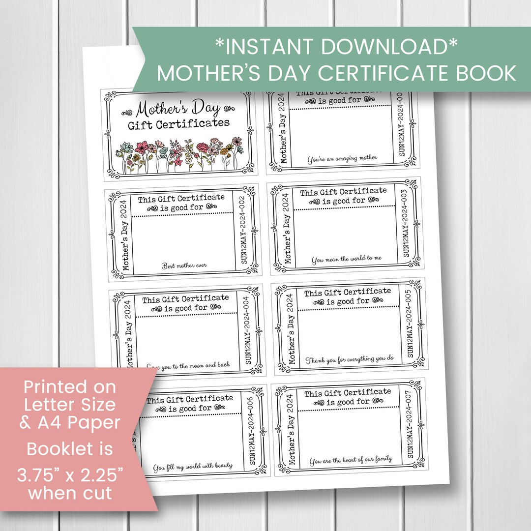 Printable Mother's Day Certificates From Child, Mother's Day Craft for