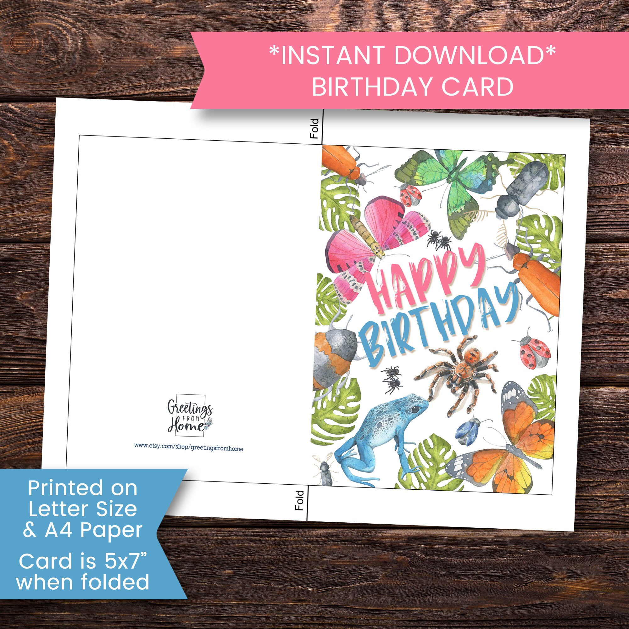 Printable Bug Birthday Card for Girl, Insect Birthday Card for Child ...