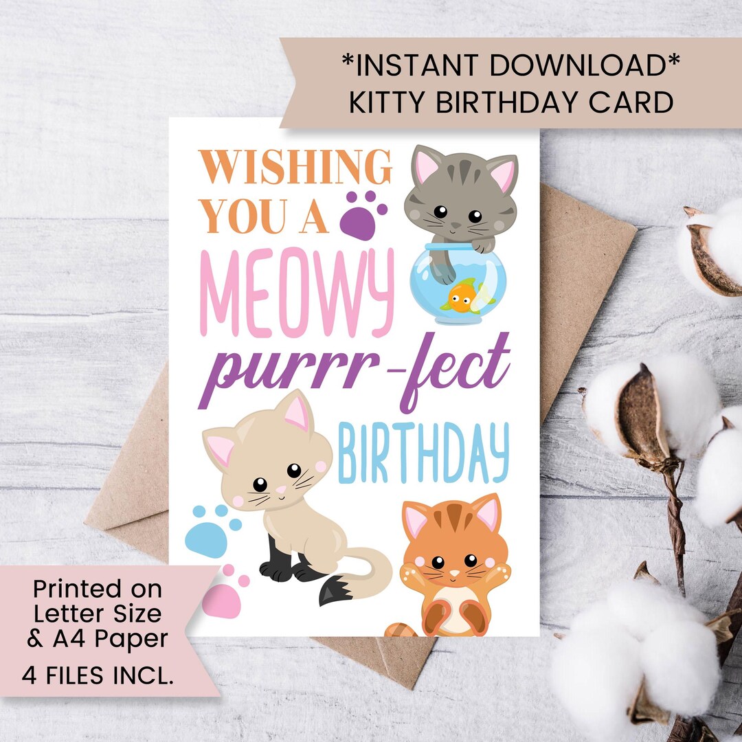 Printable Kitten Birthday Card for Girl, Birthday Card With Kitty for ...