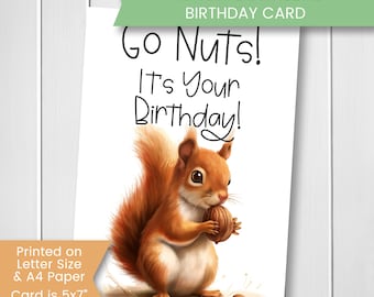 Squirrel Birthday Card for Friend, Printable Squirrel Birthday Card, Oh Nuts Birthday Card For Kids Birthday For Girl Boy Printable Download