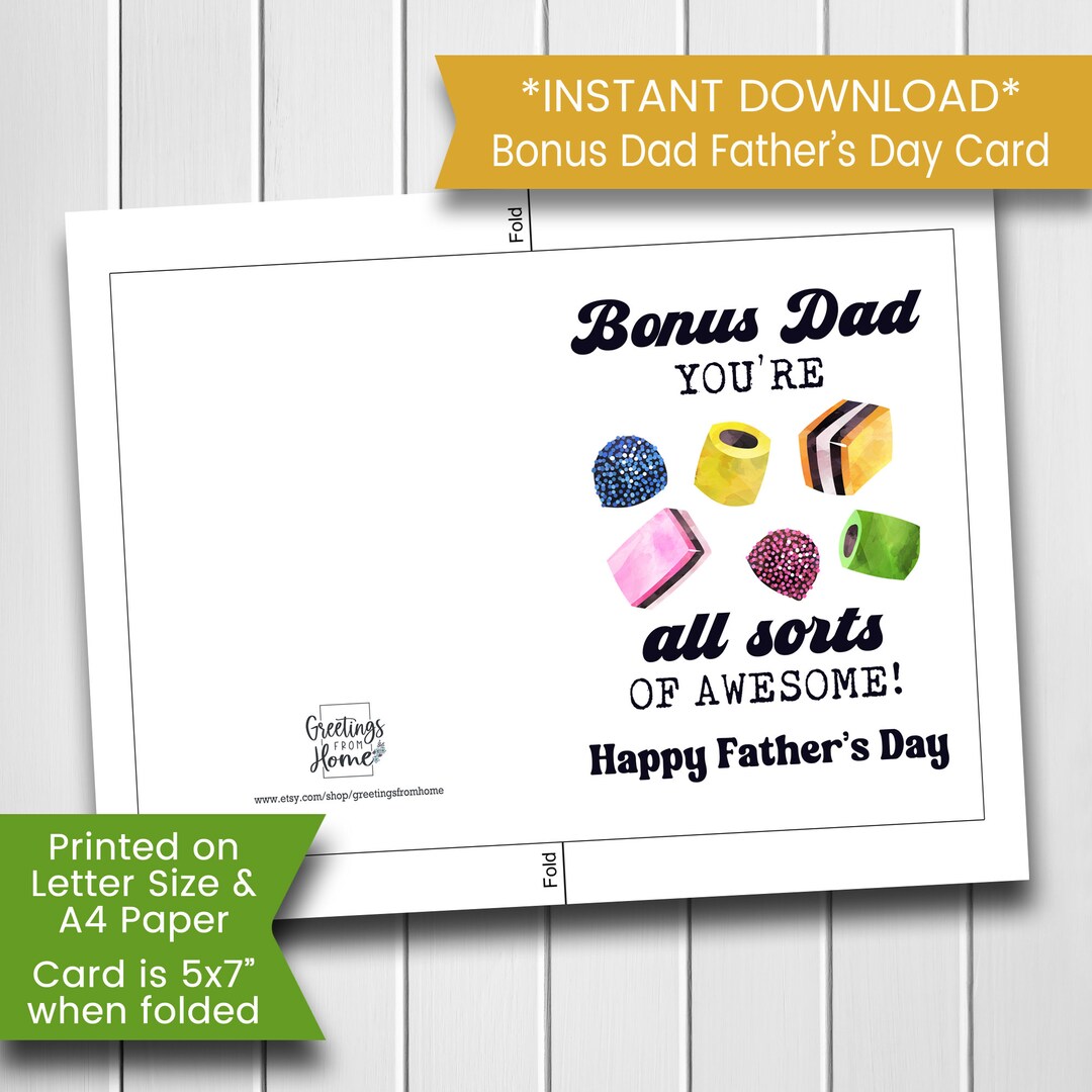 Funny Father's Day Card for Bonus Dad, Printable Father's Day Card for ...