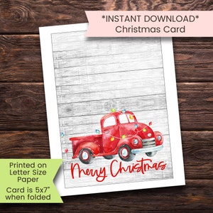 Printable Christmas Card, Merry Christmas Card, Red Truck Christmas Card, Vintage Red Truck, Merry Christmas, Printable, Digital, Download