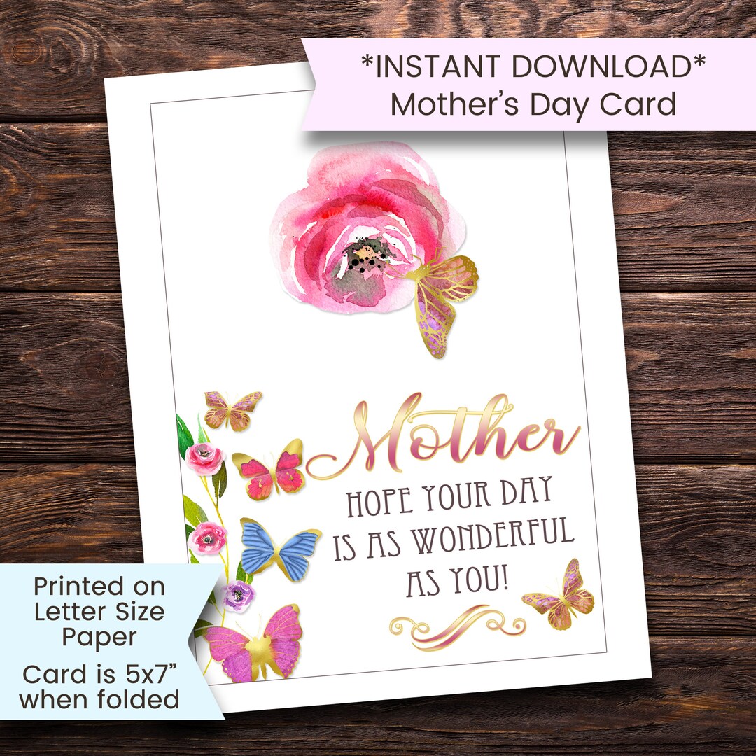 Printable Mother's Day Card, Butterfly Mother's Day Card, Mother's Day ...