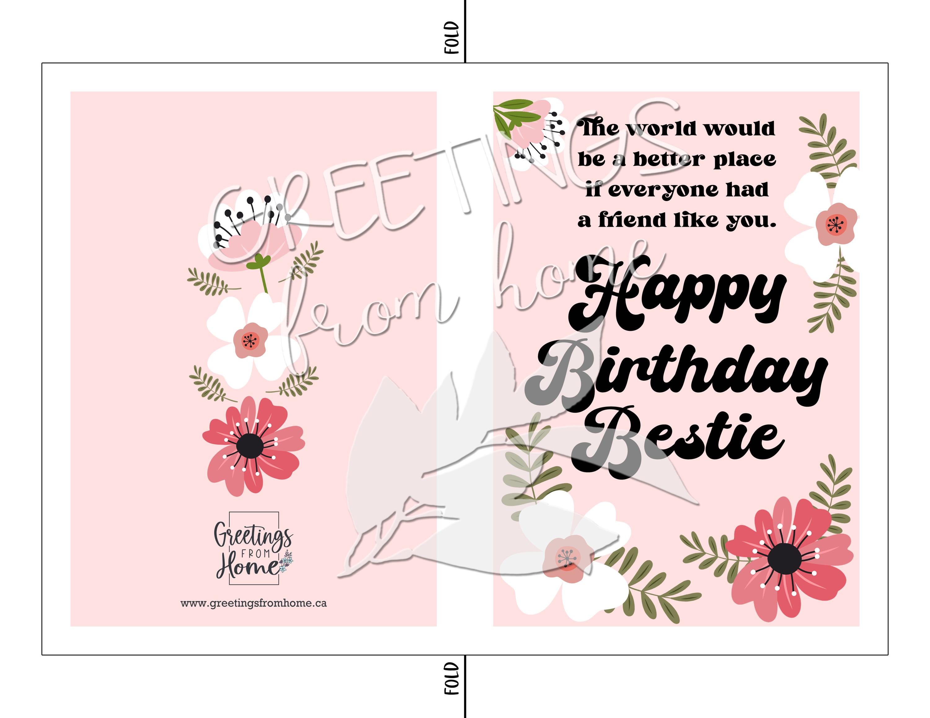 Printable Floral Birthday Card for Bestie, Best Friend Birthday Card ...