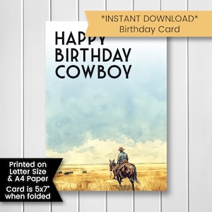 Cowboy Birthday Card, Printable Cowboy Birthday Card for Dad, Horse Birthday Card, Happy Birthday Card, Country Western, Printable, Digital