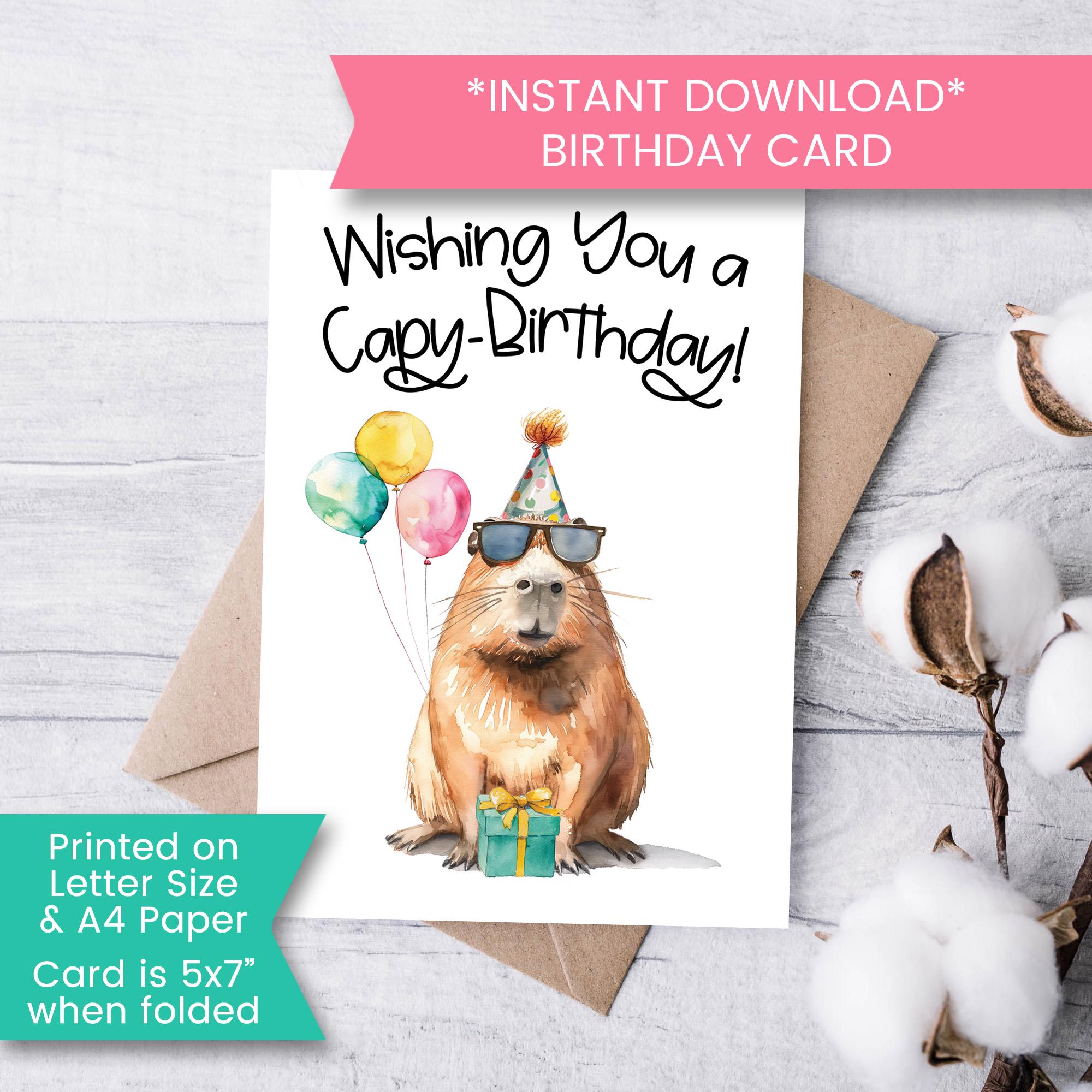 1 Carte Vœux Thème Capybara "joyeux Anniversaire