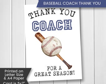 Printable Baseball Coach Thank You Card, Thank You for Baseball Coach, Thank You Card for Coach Appreciation Card for Coach, Digital Card