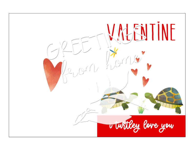 Turtle Valentines Card, Turtle Valentines Day Card, Turtle Lovers Valentine Card, Turtley Awesome, Tortoise, Printable, Digital, Download 画像 3