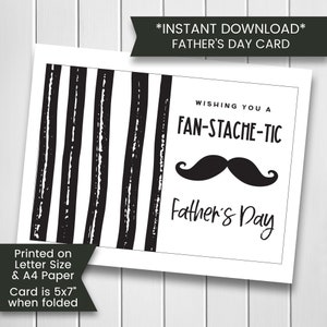 Printable Mustache Father's Day Card, Funny Fathers Day Card Printable, Moustache, Stache, Silly, Greeting Card, Instant Download, Digital
