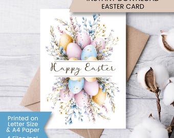 Carte de Pâques imprimable fleurs sauvages pour maman, carte florale d'oeuf de Pâques pour elle, carte de voeux bohème, cottagecore, fichier numérique
