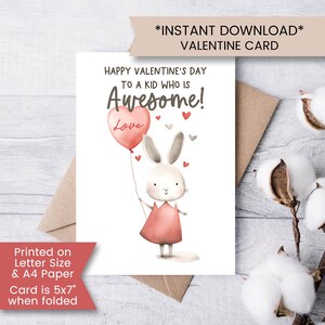 Linda tarjeta de San Valentín para sobrina imprimible, conejito de San Valentín para nieta, tarjeta de San Valentín para hija, descarga digital instantánea