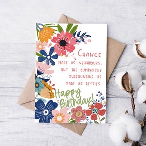 Carte d'anniversaire imprimable drôle Bestie pour voisin, carte d'anniversaire voisin pour meilleure amie, pour elle, carte pour ma meilleure amie, téléchargement numérique