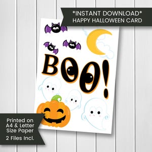 Carte d'Halloween imprimable pour enfants avec citrouille Carte d'Halloween imprimable Boo Card, Pumpkin Card for Kids, Imprimable, numérique, Téléchargement