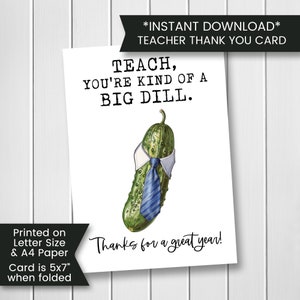 Pickle Jahresendkarte für Professor zum Ausdrucken, Dankeskarte für Lehrer, Jahresendegeschenk für Mentor, Big Dill Grußkarte, digital
