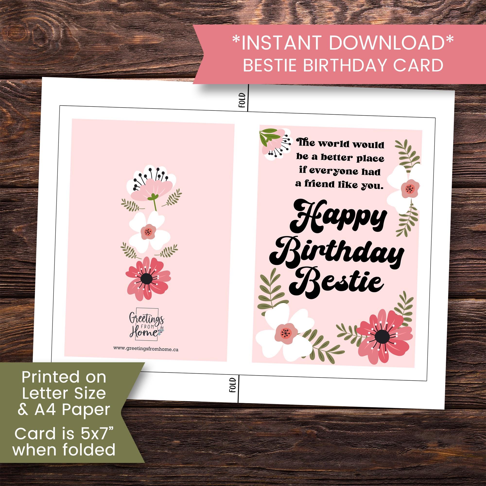 Printable Floral Birthday Card for Bestie, Best Friend Birthday Card ...