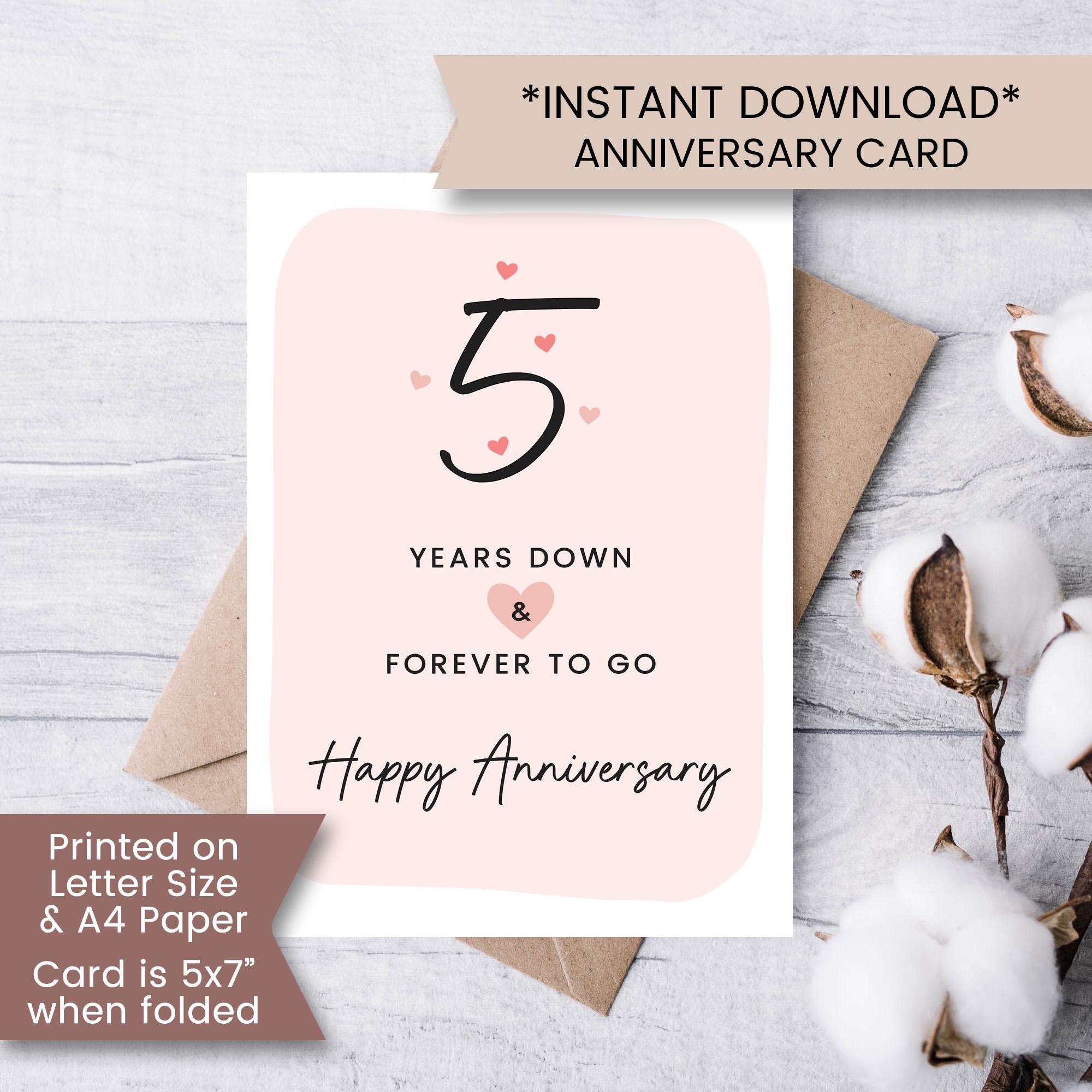 5th Wedding Anniversary Card Printable, 5th Anniversary Card for 