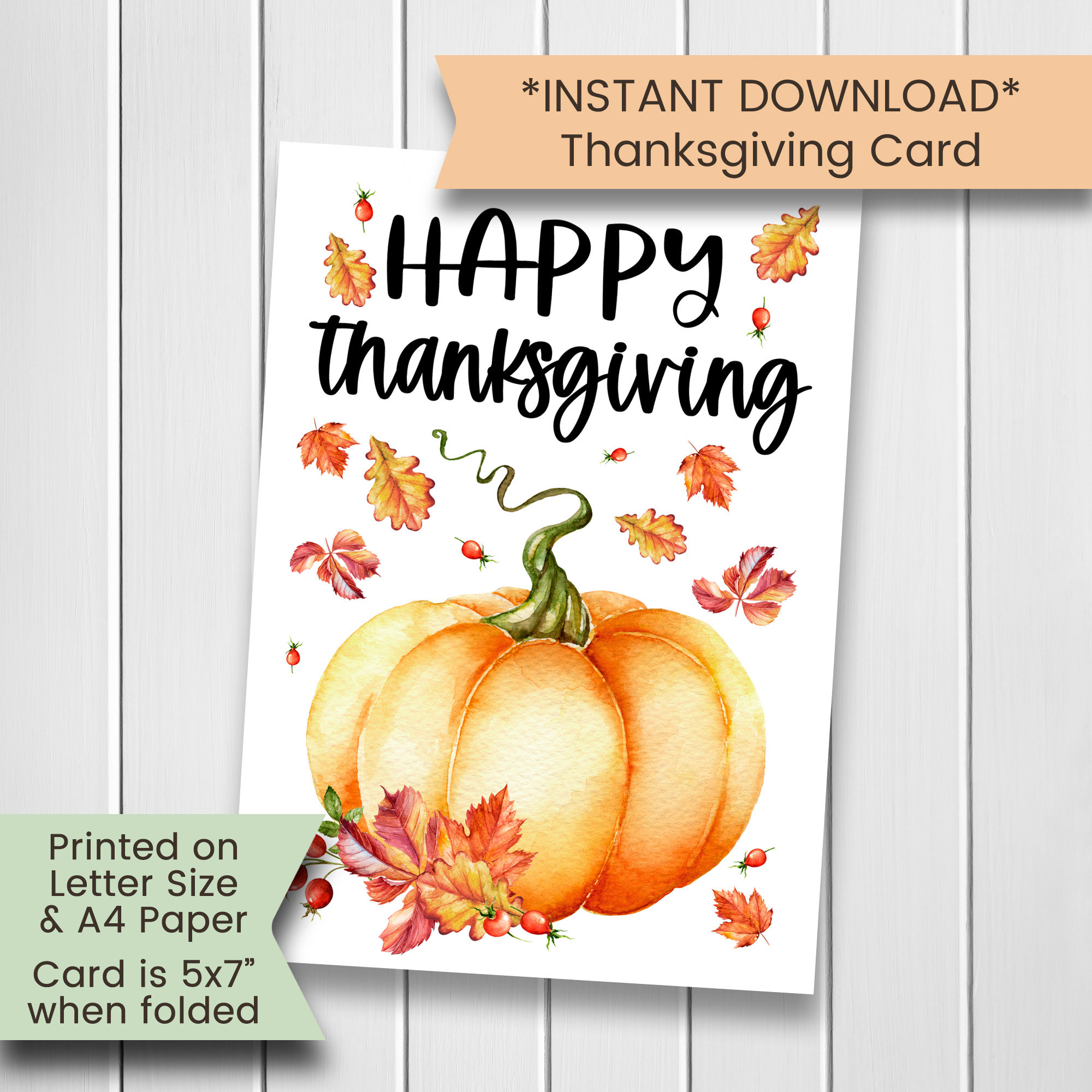 Printable Thanksgiving Card, Happy Thanksgiving Card, Pumpkin Card ...