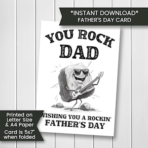 Carte de fête des pères amusante pour enfants à imprimer, carte de papa rock pour la fête des pères, papa musicien, cadeau de père guitare, carte de voeux, numérique