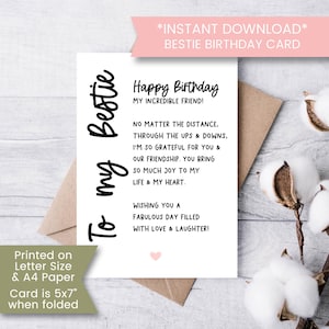 Afdrukbare verjaardagskaart voor bestie, verjaardagskaart voor beste vriend, verjaardagskaart voor haar, verjaardagskaart voor mijn bestie, digitale download