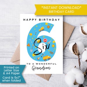6e carte d'anniversaire à imprimer pour petit-fils, construction, carte d'anniversaire de construction, sixième carte d'anniversaire pour anniversaire d'enfant, garçon, camion à benne basculante, numérique