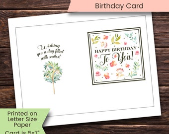 Carte d'anniversaire imprimable, carte d'anniversaire pour elle, pour lui, carte d'anniversaire, joyeux anniversaire, floral, aquarelle, imprimable, numérique, téléchargement