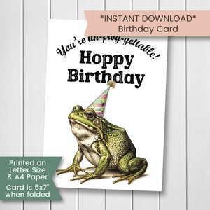 Carte d'anniversaire grenouille, carte d'anniversaire drôle avec grenouille, carte d'anniversaire imprimable crapaud, pour les amoureux de la grenouille Imprimable, téléchargement numérique, instantané