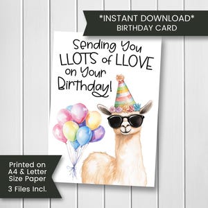Printable Llama Birthday Card for Friend, Cute Alpaca Birthday Card, Punny Birthday Card for Kids Birthday, For Girl Boy, Printable Download