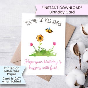 Bee Birthday Card, Printable Bee Birthday Card, Bees Knees Birthday Card, Honeybee Birthday Card, Happy Birthday Card, Printable, Digital