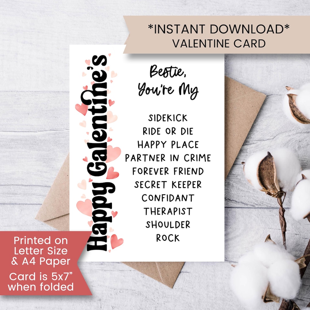 Best Friend Valentine Card for Bestie Printable, Bestie Galentines Day ...