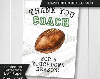 Tarjeta de agradecimiento imprimible para entrenador de fútbol, agradecimiento al entrenador, entrenador asistente, descarga digital