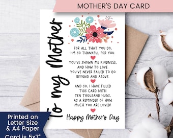 Cartão para o Dia das Mães para imprimir, Cartão floral para o Dia das Mães, Cartão de felicitações para a mãe, Download instantâneo, Cartão digital