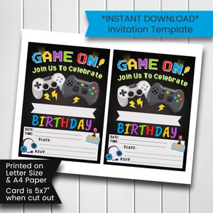 Afdrukbare sjabloon uitnodiging videogame, blanco invulgame uitnodiging, sjabloon uitnodiging game, afdrukbaar, digitaal, download