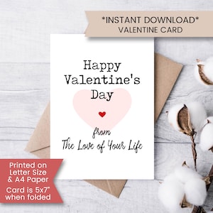 Cartão de Dia dos Namorados para impressão do Amor da sua Vida, Cartão de Dia dos Namorados para Marido, para Namorado, para Esposa, Instantâneo, Download Digital