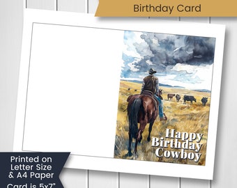 Cowboy Birthday Card, Printable Cowboy Birthday Card for Dad, Horse Birthday Card, Happy Birthday Country Western, For Son, Instant Download