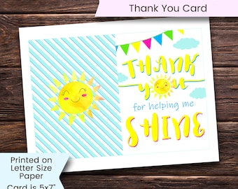 Teacher Appreciation Card, Thank You Card, Teacher Thank You Card, Thank You For Helping Me Shine Card, Teacher Card, Printable, Digital