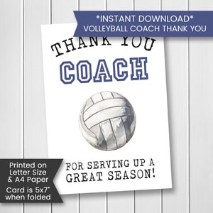 Imprimable carte de remerciement pour entraîneur de volley-ball pour lui, merci pour entraîneur de volley-ball, carte de remerciement pour entraîneur, carte de remerciement pour entraîneur