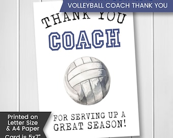 Printable Volleyball Coach Thank You Card for Him, Thank You for Volleyball Coach, Thank You Card for Coach Appreciation Card for Coach