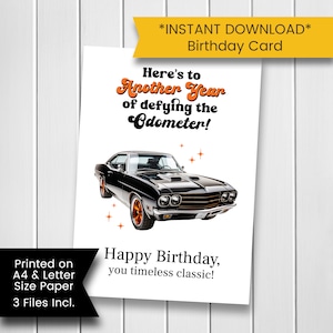 Klassieke auto verjaardagskaart, afdrukbare auto verjaardagskaart voor papa, Hot Rod verjaardagskaart, gelukkige verjaardagskaart, oldtimer, afdrukbaar, digitaal