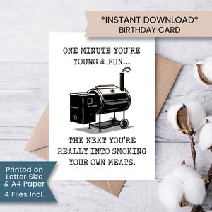 Printable Funny Meat Smoker Birthday Card for Husband, Meat Smoking Card for Brother, Getting Old Greeting Card, Digital Download